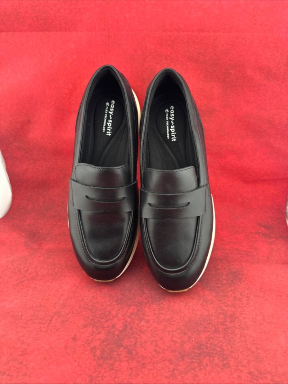 EASY SPIRIT MORGEN WOMEN'S SNEAKERS LOAFERS IN BLACK LEATHER WHITE SOLE SIZE 8.5
